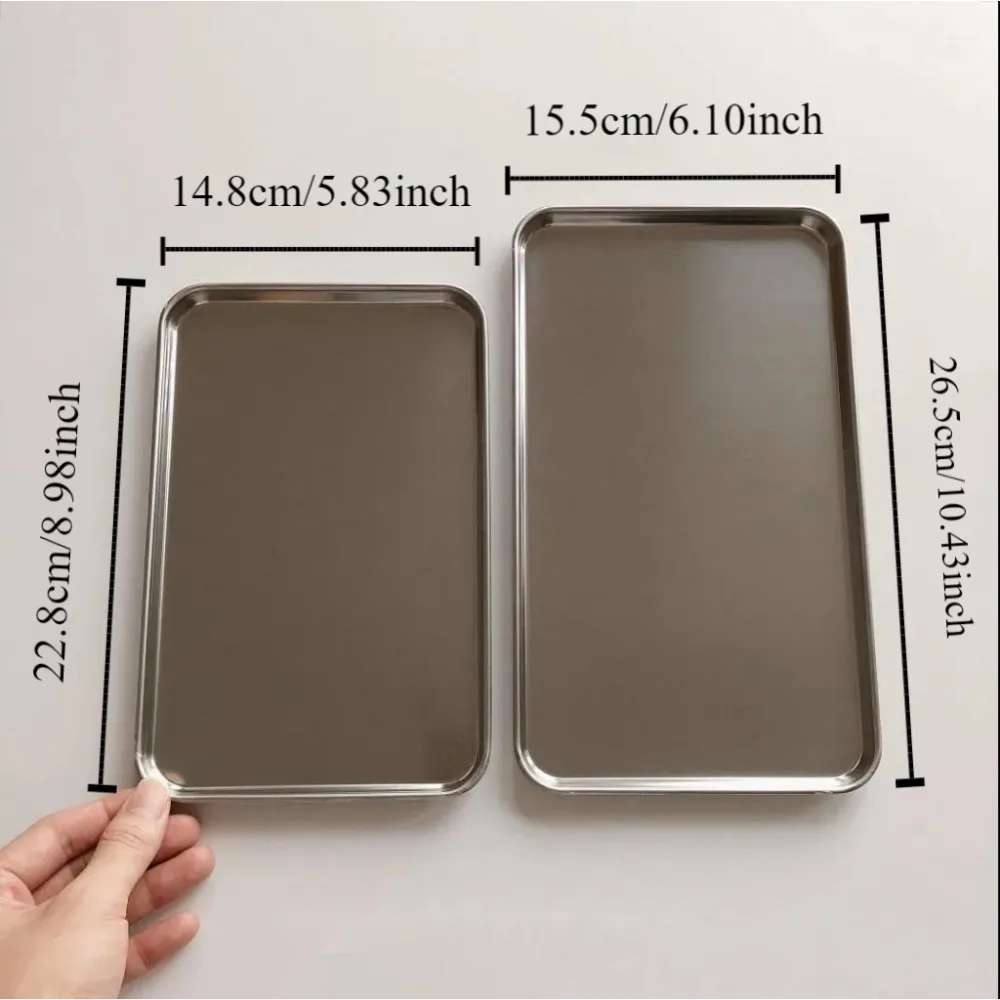 High Quality 304 Stainless Steel Cake Dessert Plate Fruit Meat Metal Storage Shallow Tray Rectangular Tableware Dining Tray view 6
