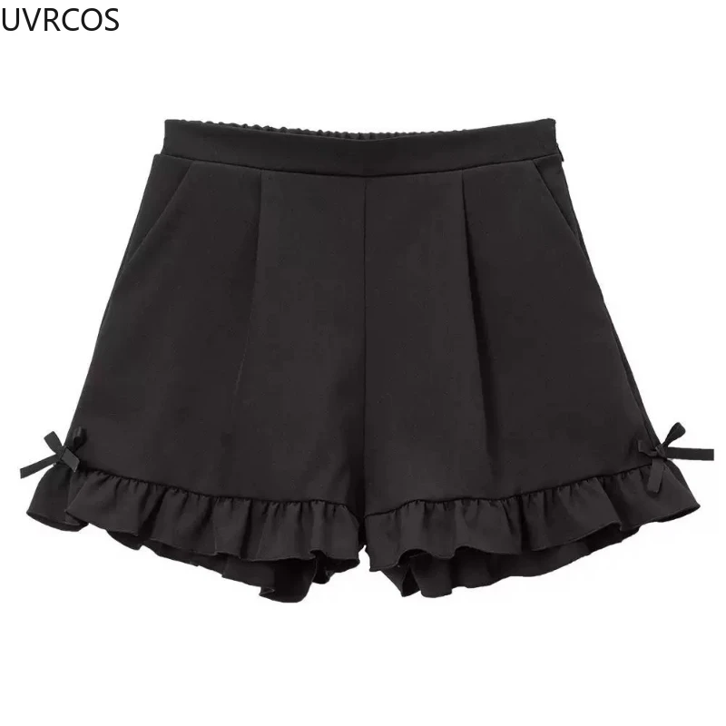 Japanese Gothic Y2k Lolita Shorts Women's Sweet Ruffles Bow High Waist Short Pants Cute Girls Harajuku Casual Loose Black Shorts - Image 6