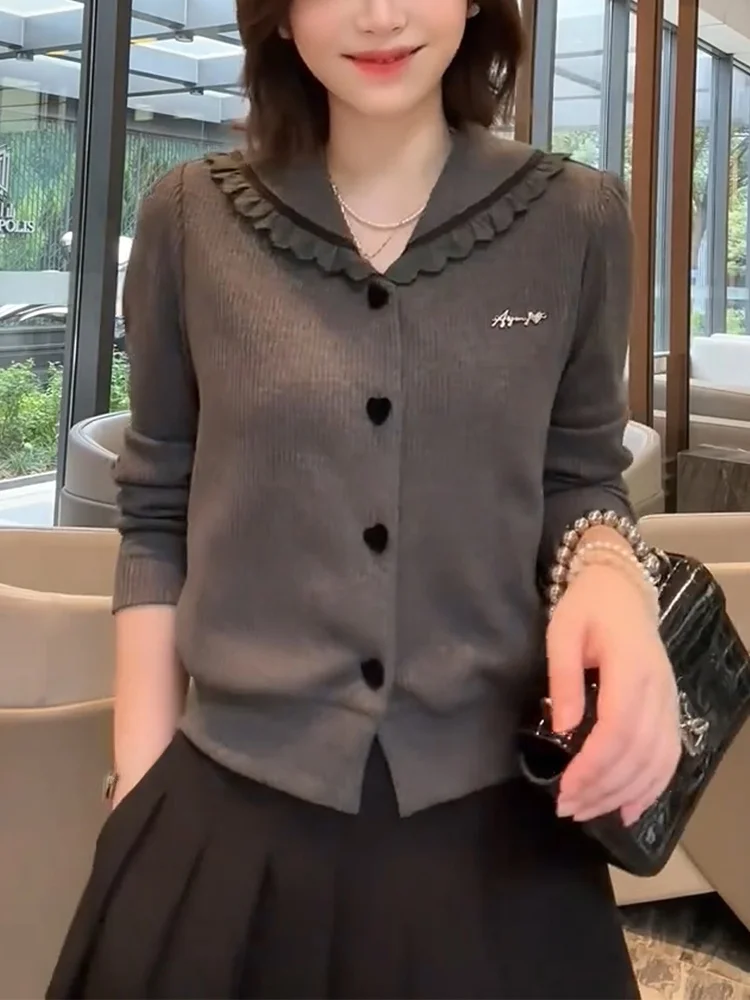 

Ele Korean Sle Commuter College Wind Lady Slim Earlet Knitwear Small Size Versatile Large Size Spring Model Open Cardigan