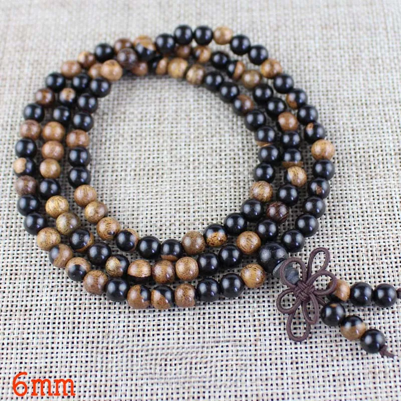 Natural ebony Tibetan Buddha Multilayer 108 Bead Black Bracelet Sandalwood Charm Bracelets Yin Yang Gossip For Men Wood Jewelry