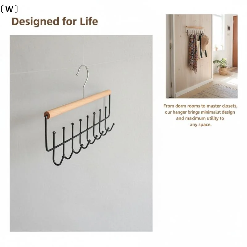 〔W〕1pc Versatile Wooden Hat Organizer Rack With Hooks Caps Belts Ties Storage Space-Saving Home Retail Display Clothes Storage view 4