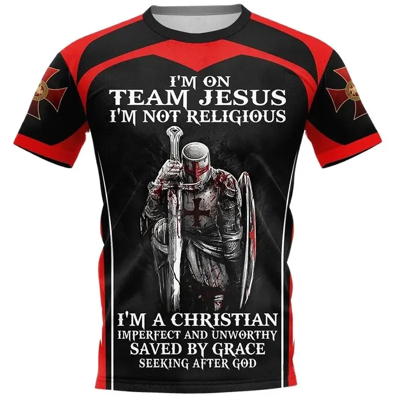 Knights Templar 3D Printing T Shirt Man Summer O-Neck Short Sleeve Top Casual Tee Loose