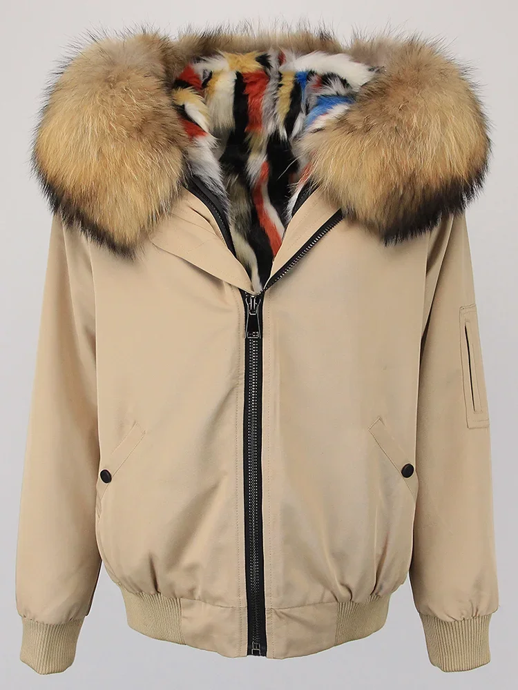 Manteau en fourrure naturelle à capuche pour femme, veste d'hiver, blouson aviateur, parka à col en vraie fourrure de raton laveur, optique chaude, streetwear, 2024