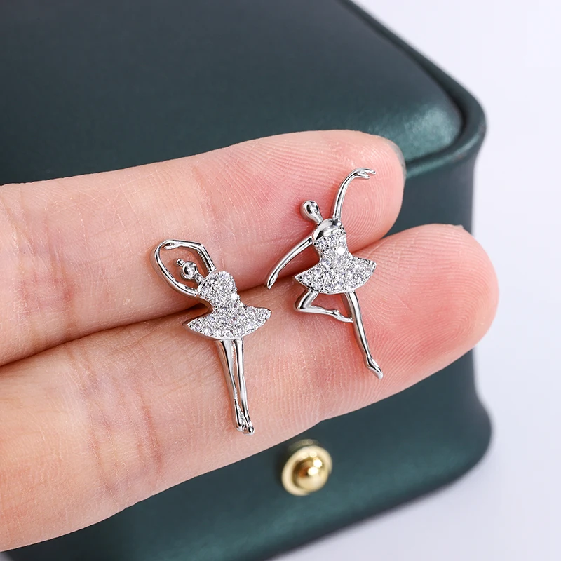 Glamorous Glitter Ballerina Earrings Ballet Girl Earplugs Exquisite Fairy Women Christmas Gifts Fashion Accessories Silver 925