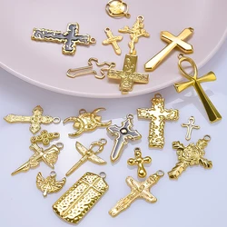 Different Corss Pendant 5pcs/Lot No Fade Ankh Fire Rose Flower Nail Stainless Steel Pendants For Jewelry Making Bulk DIY Charms