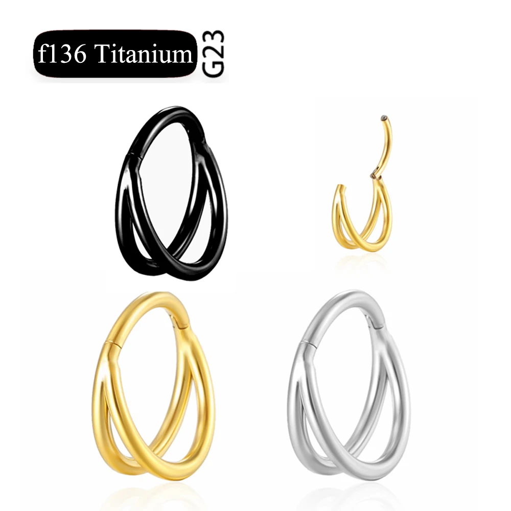 G23 Titanium Triple Hinged Cartilage Earring Helix Piercing Nose Septum Rings Conch Clicker Metal Hoop Stud Body Jewelry Trendy