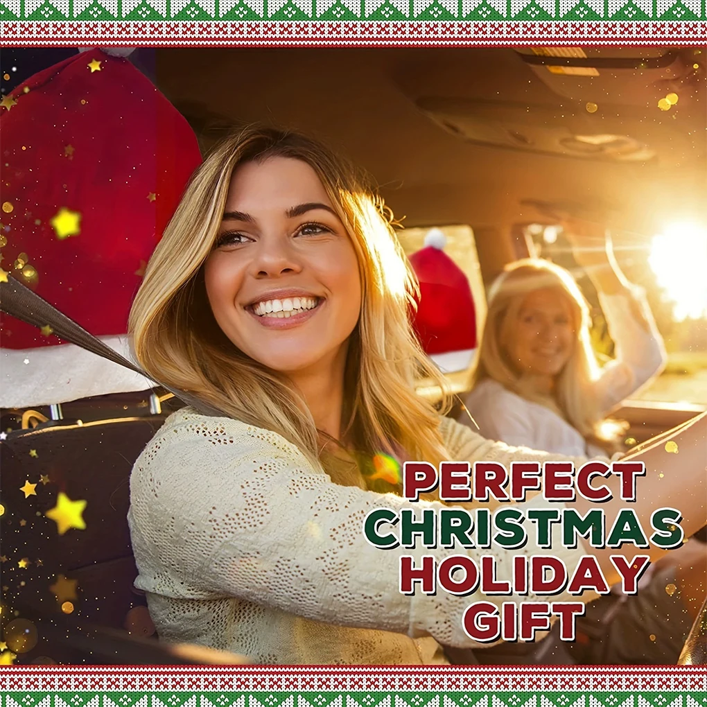 12-Piece Santa Hat Design Christmas Car Decorations. Fabric, Suitable For Living Rooms, Outdoor Christmas Decor