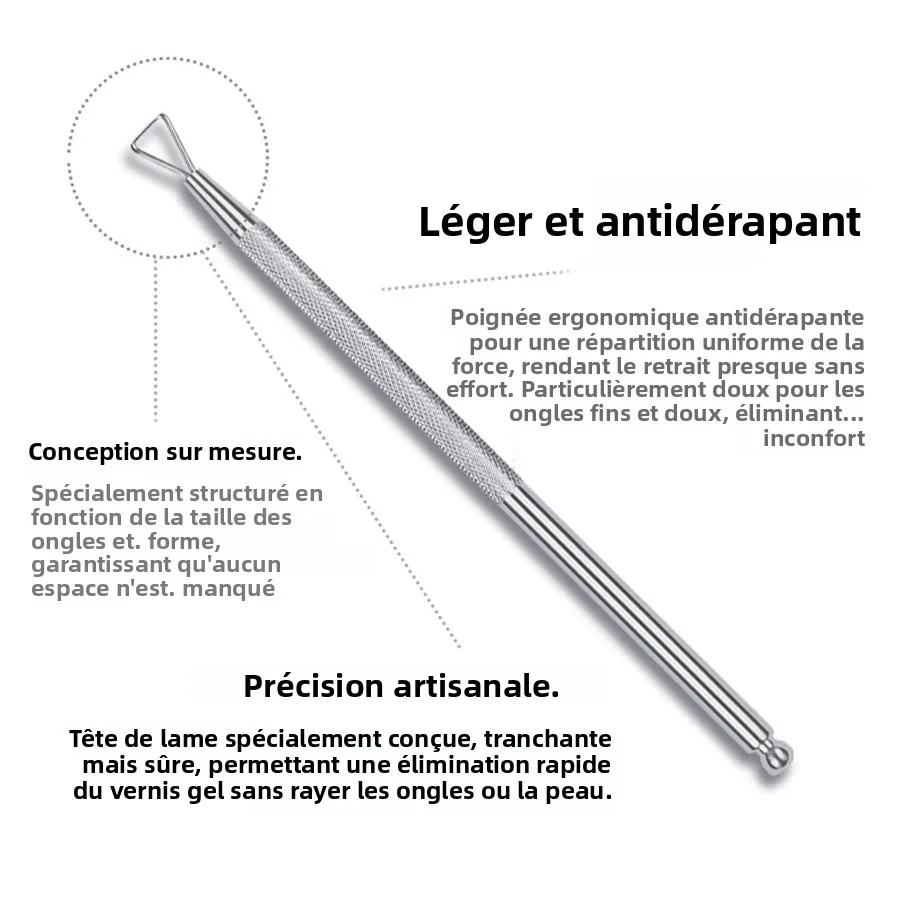 Zilverkleurige holografische roestvrijstalen nagellakremover, gelnagelschraper, nagelriemschuiver voor thuis- en salongebruik