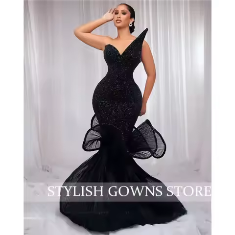 Aso Ebi African Strapless Evening Dresses 2026 For Black Girls Ruffles Wedding Party Dress Formal Gown Customized