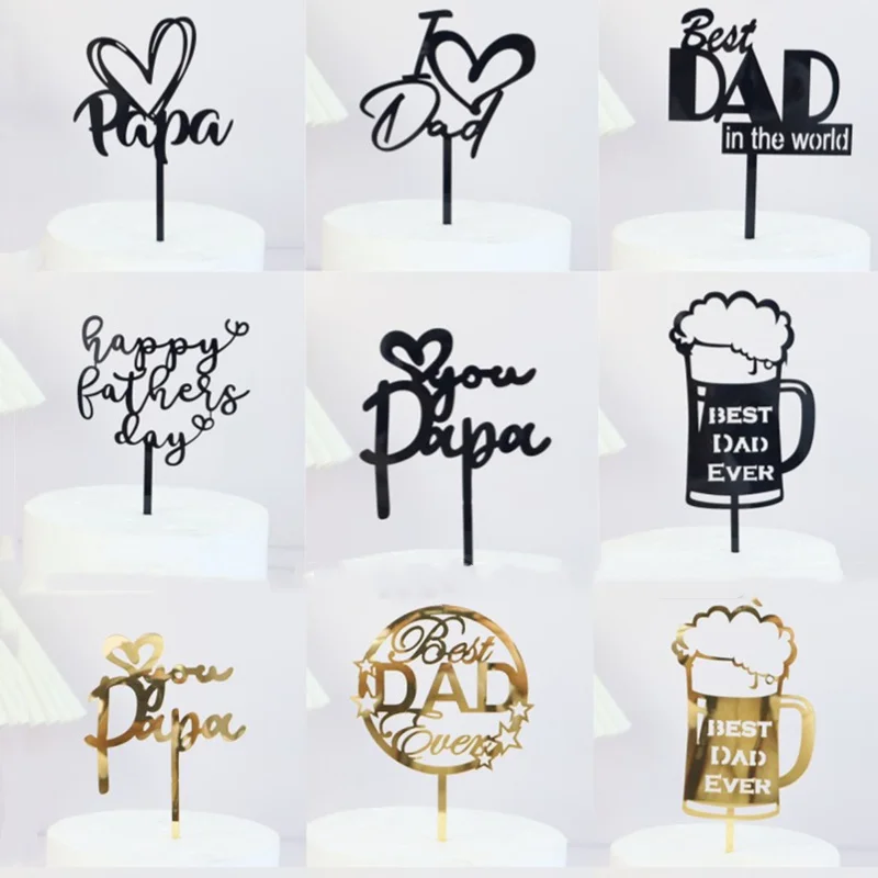 2023 New Father's Day Birthday Cake Topper Black Beer Super Dad Acrylic Cake Toppers Gift Father's Day Party Dessert Decoration