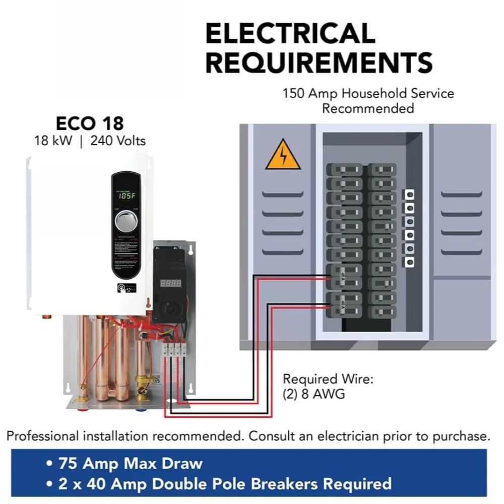 18 Electric Tankless Water Heater, 18 KW at 240 Volts with Self Modulating , 17 x 14 x 3.5, White