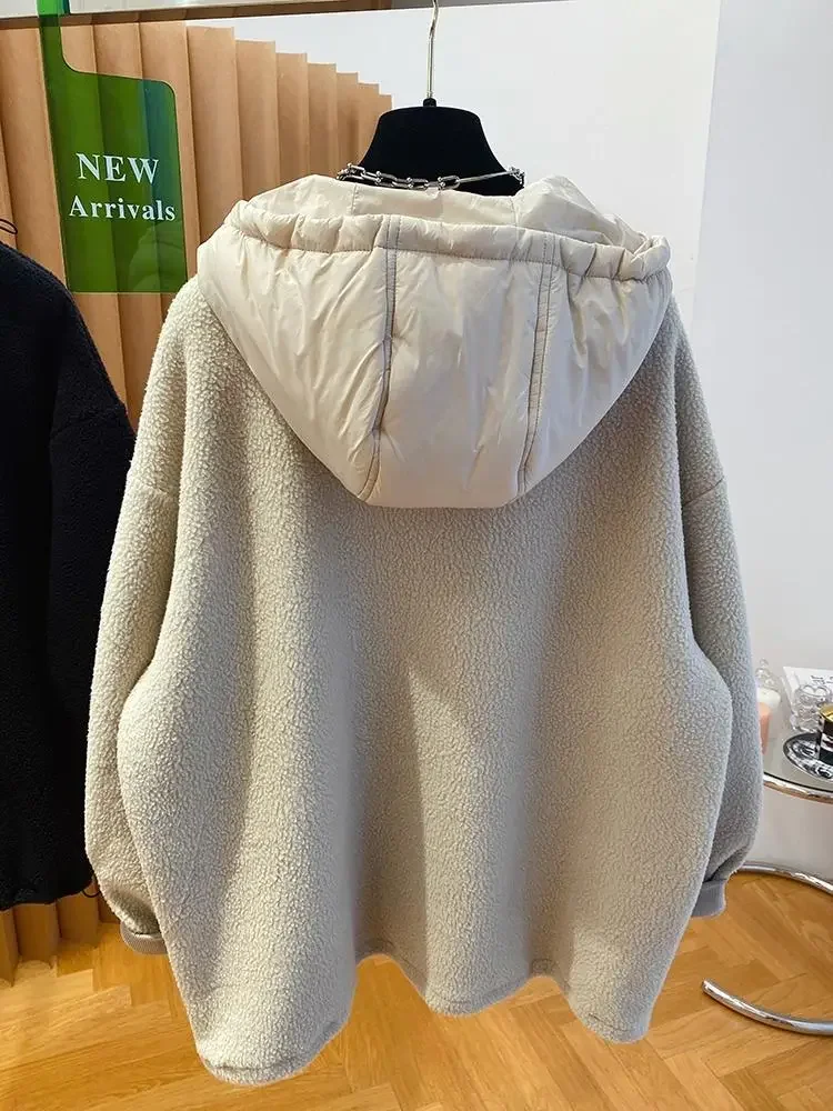 Sudadera cálida de manga larga con capucha de gama alta para mujer Otoño e Invierno versátil suelta Casual peluda Polar pulóver chaquetas