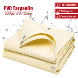 500gsm Beige PVC Tarpaulin Waterproof Heavy Customizable Tarp Cover Canopy Awning Rainproof Courtyard Gazebo Balcony Pavilion
