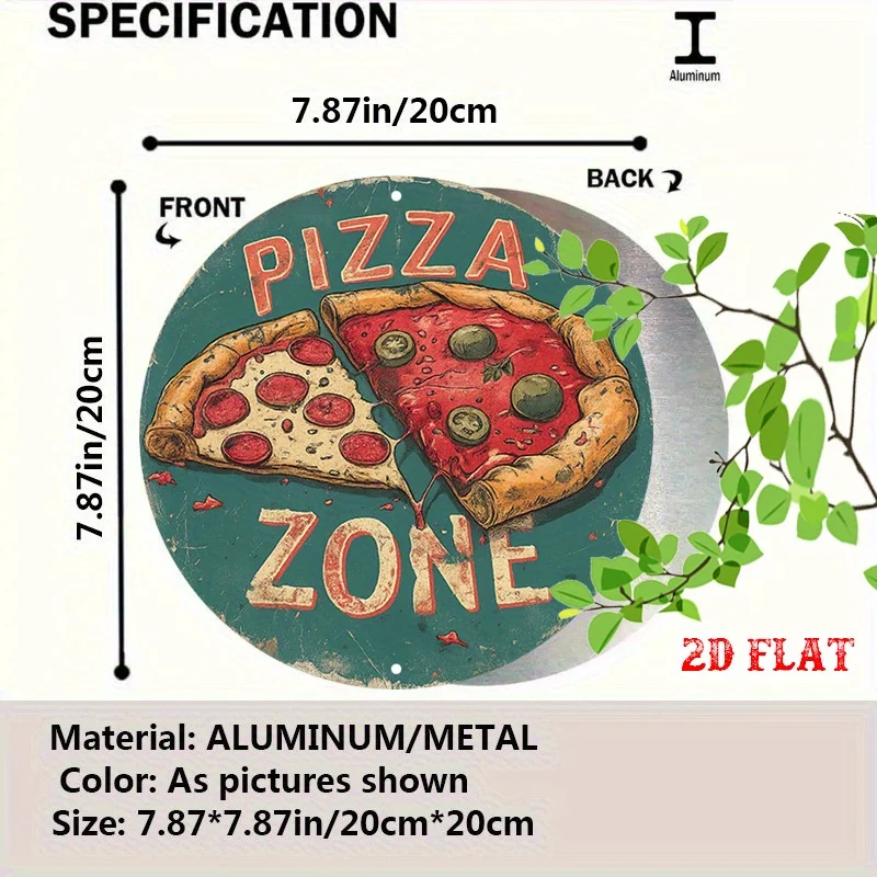 2D Flat - One-Piece Round Sign Featuring Olive Toppings in a 2D Flat Design, Rustic Metal Wall Art for a Pizza Zone,