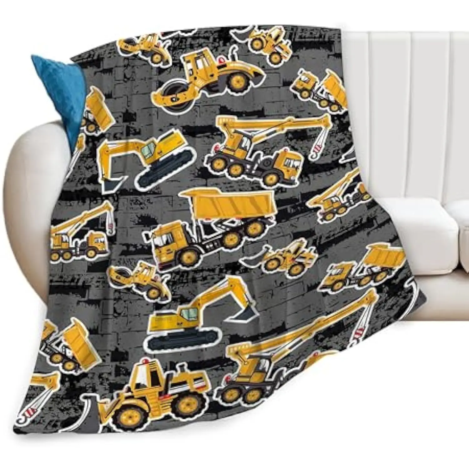Construction Truck Throw Blanket Cozy Fleece Flannel Print Blanket for Boys Girls Adult Sofa Bed Decor