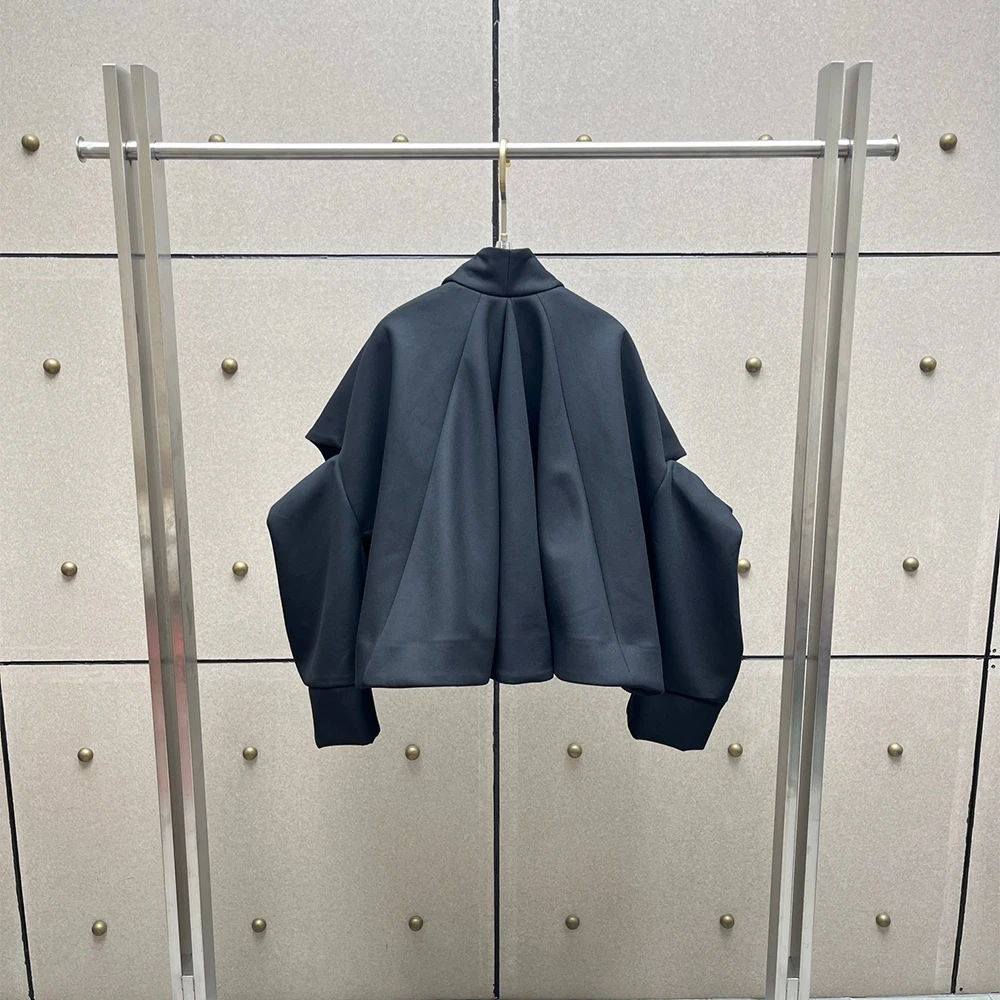 Women Deconstructed Cropped Jacket V‑Neck Lapel Drop Shoulder Irregular Cut Loose Oversized Minimalist Casual Outerwear Coat