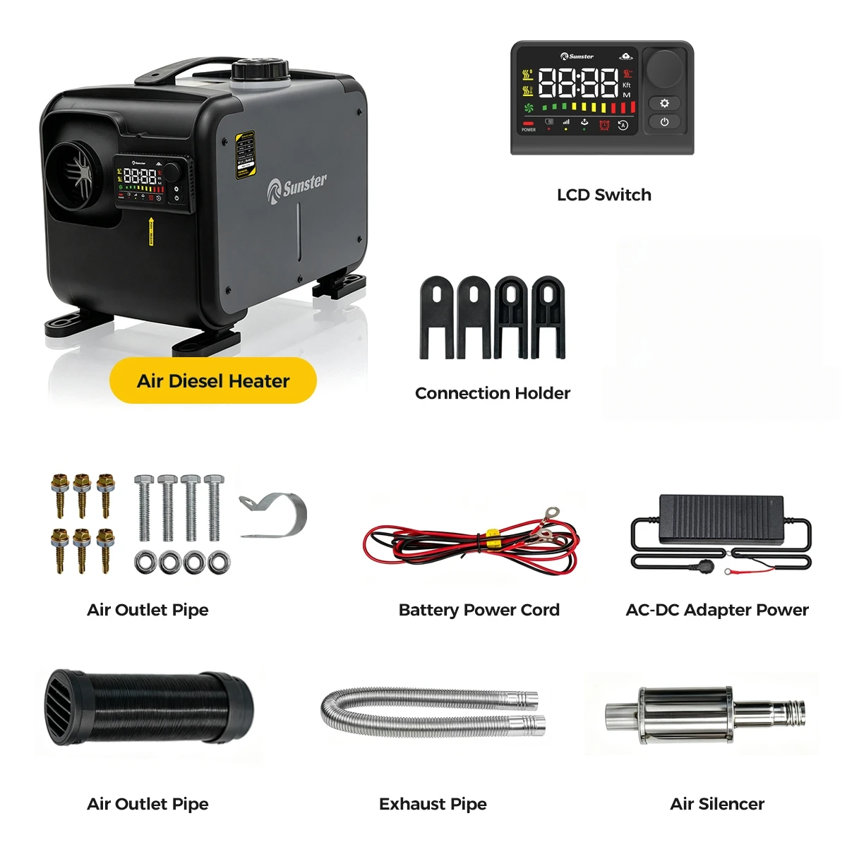 Alles-in-één snelle verwarming diesel luchtverwarmer 8KW 12‑24V LTE 4G APP afstandsbediening CO-monitor voor camper, buscamper, motorhome, tent, vrachtwagen