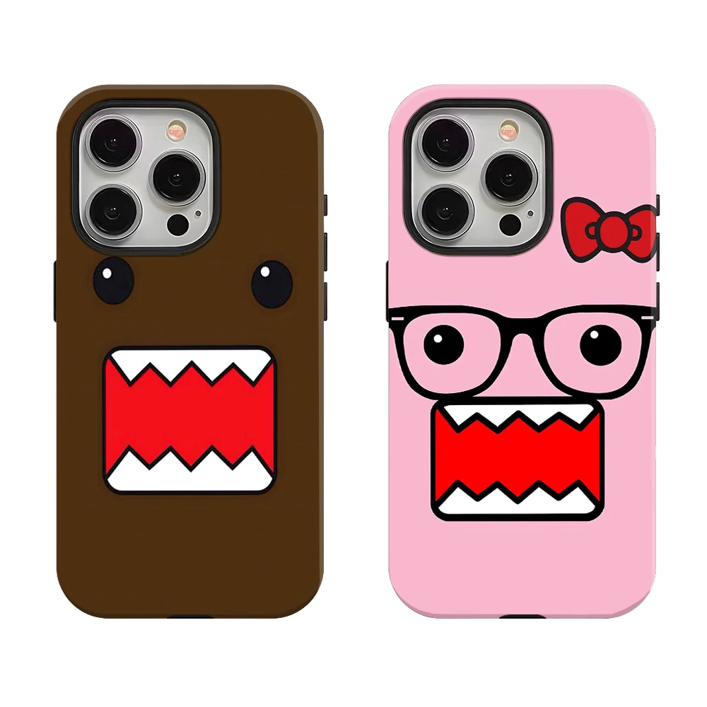 

Cute cartoon Domo couple Phone Case for iPhone 17 16e 16 15 14 13 12 11 X XR 7 8 Air Pro Max Plus Luxury Double-layer Back Cover