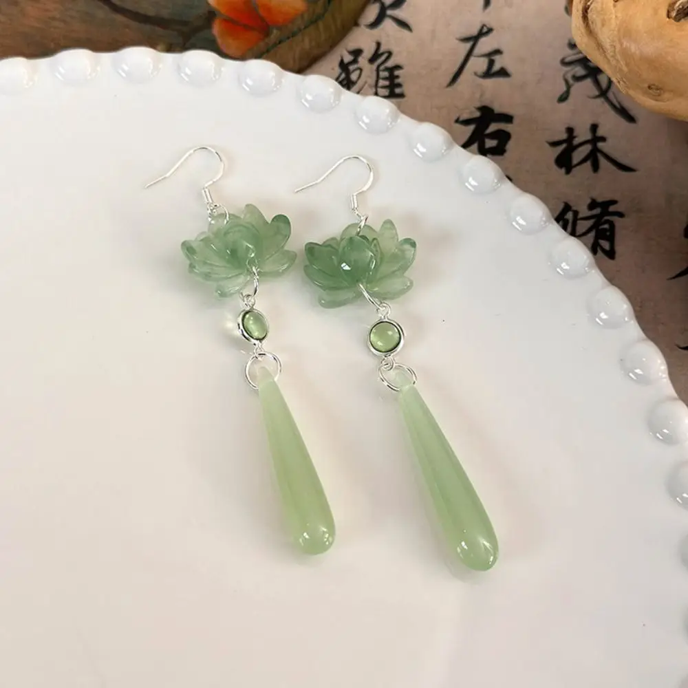 1 pair Handmade Chinese Ear Hooks Hanfu Cheongsam Jewelry Simple Lotus Pendant Earrings Jewellery Women Girl Gift