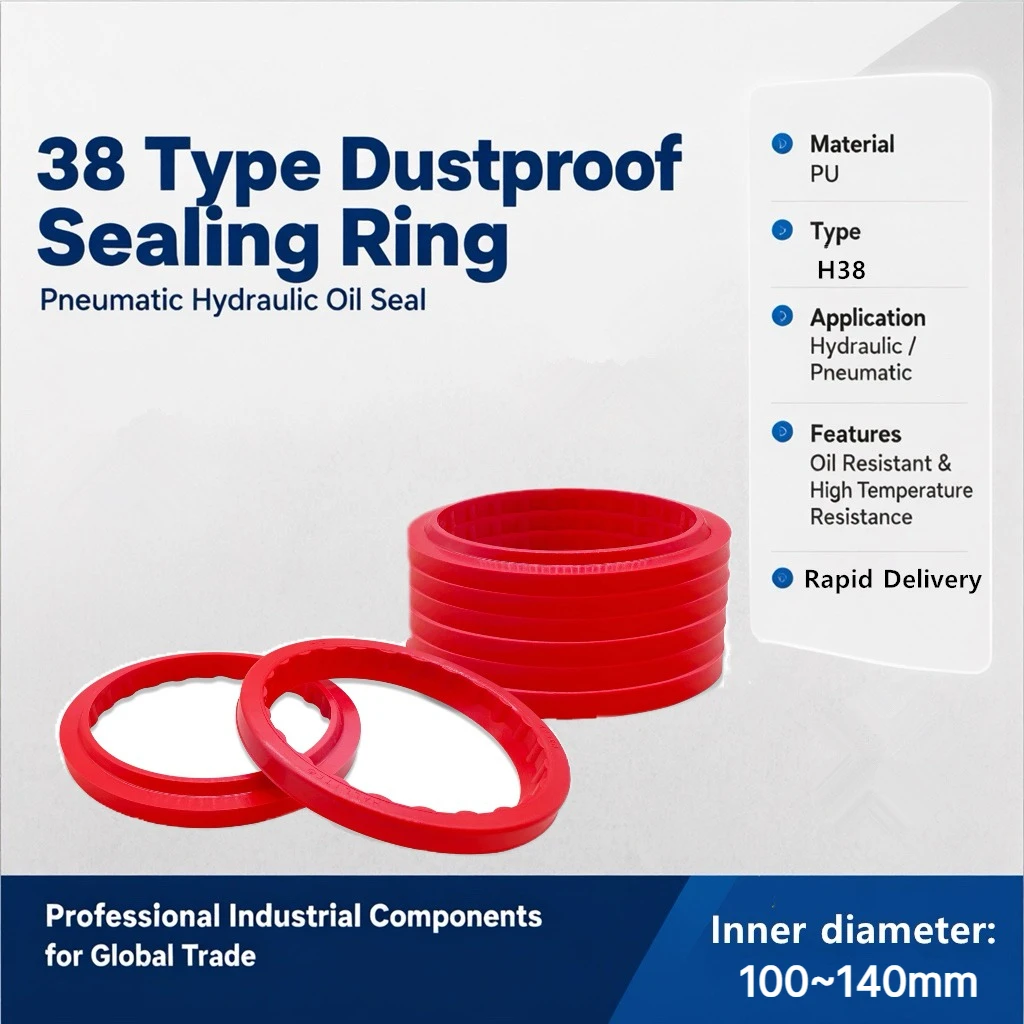 38 Type Dustproof Sealing Ring 100~140mm Red PU Excavator Loader Bulldozer, Etc Hydraulic Hydraulic Cylinder Piston Rod Oil Seal