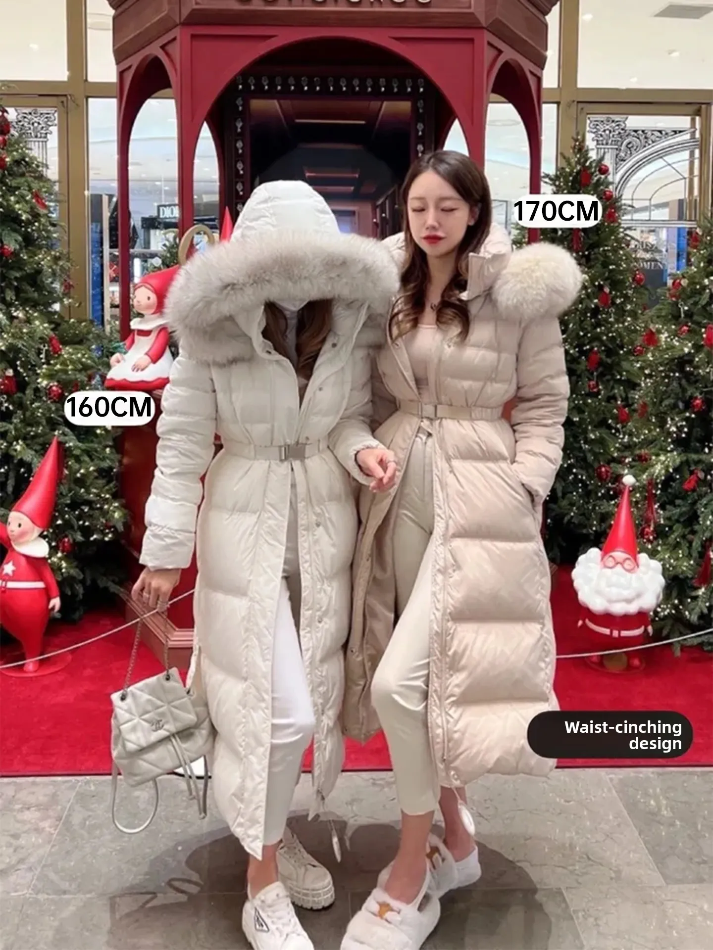 Jaet largo de plumas para mujer, abrigo de invierno ajustado hasta la rodilla, acolchado en la cintura, prendas de vestir exteriores Faionable, estilo coreano