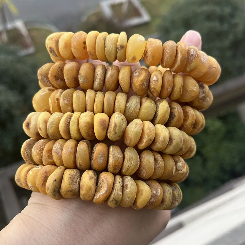 Big Amber Bracelet for Unisex Gift Unique Handmade Old Yellow Honey Beads Baltic 100% Natural Stone Jewelry Factory Supplier