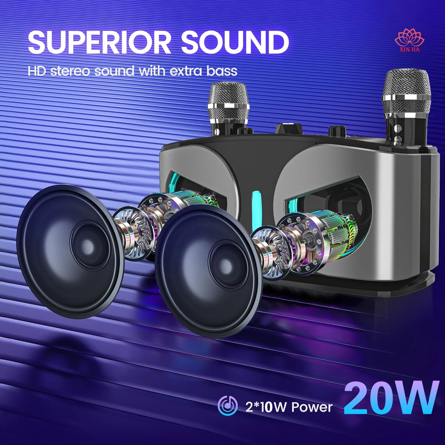 2024 Hot Sell 20W Bass Sound Family KTV 2-in-1 Portable Karaoke Wireless Bluetooth Speakers With Dual Microphone Owl Speaker