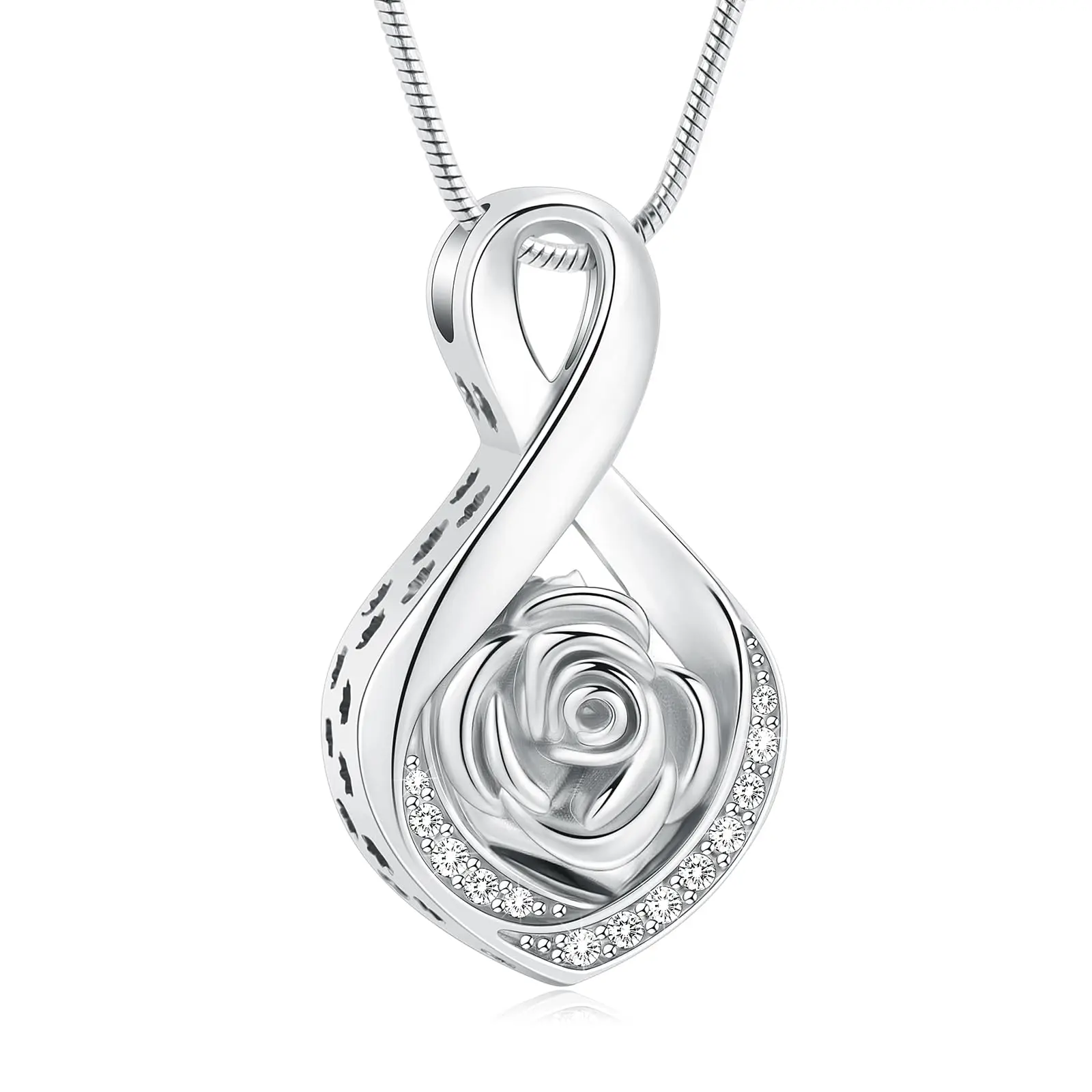 Infinity Rose Flower Urn Necklace for Ashes for Women Cremation Jewelry for Human Pet Ashes Keepsake Necklace