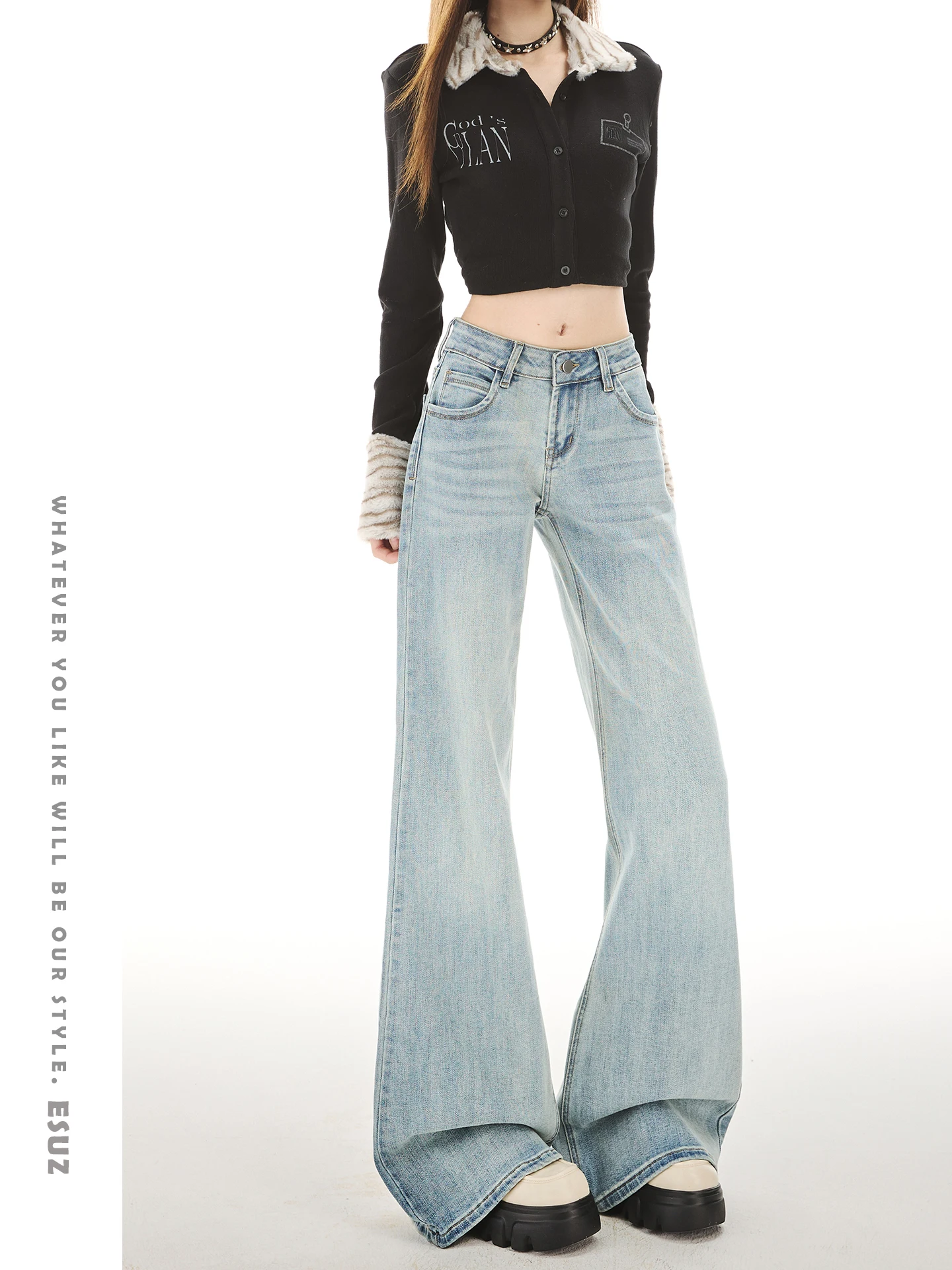

Offcat Low Waist Bell Bottom Jeans Women's Autumn Winter New Style Casual Loose Fit Denim Pants Female Spicy Style Standard Fit