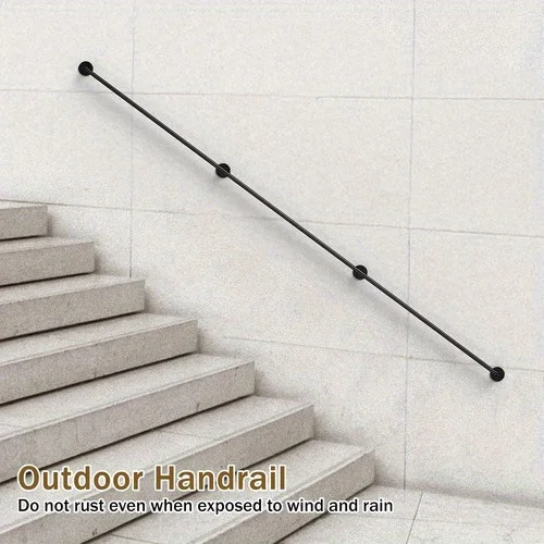 درابزين أنبوب حديد صناعي مجلفن باللون الأسود بطول 10 أقدام، مناسب لتركيب الجدار الداخلي والخارجي، والمساعدة في السلامة. #6