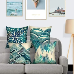 Green geometric mountain flower pattern linen pillowcase sofa cushion cover home decoration can be customized for you 40x40