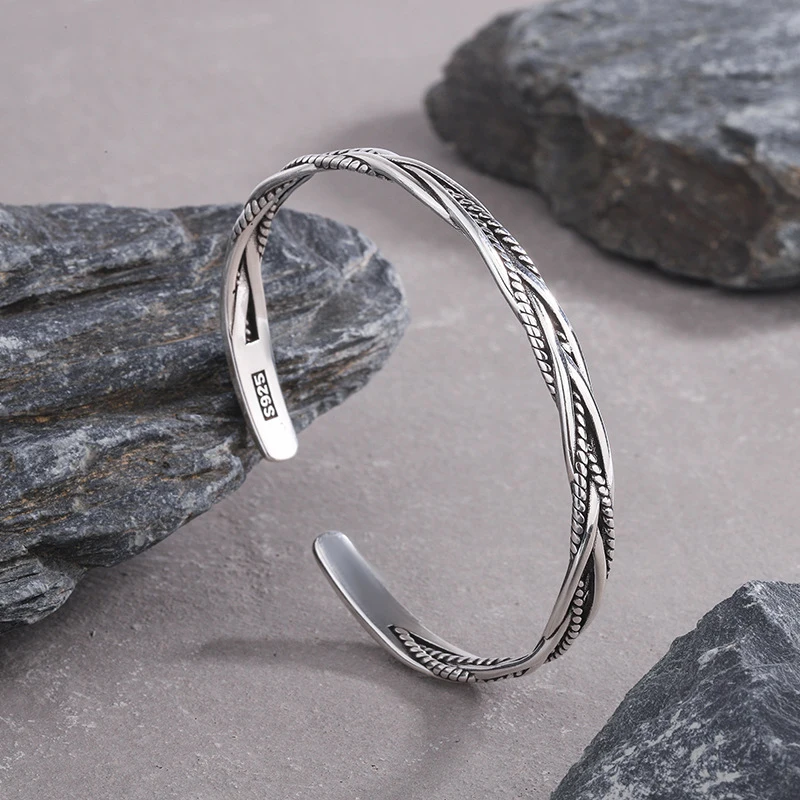 FOXANRY Vintage Punk Braided Twist Opening Brcacelet Bangles Charm Women Girl Simple Lines Winding Fashion Party Jewelry Gifts