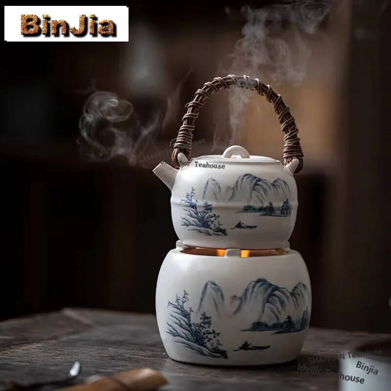 

Soda White Tea Warmer Stove Household Rattan Teapot Handmade Landscape Kettle Stand Tableware Decoration Gifts