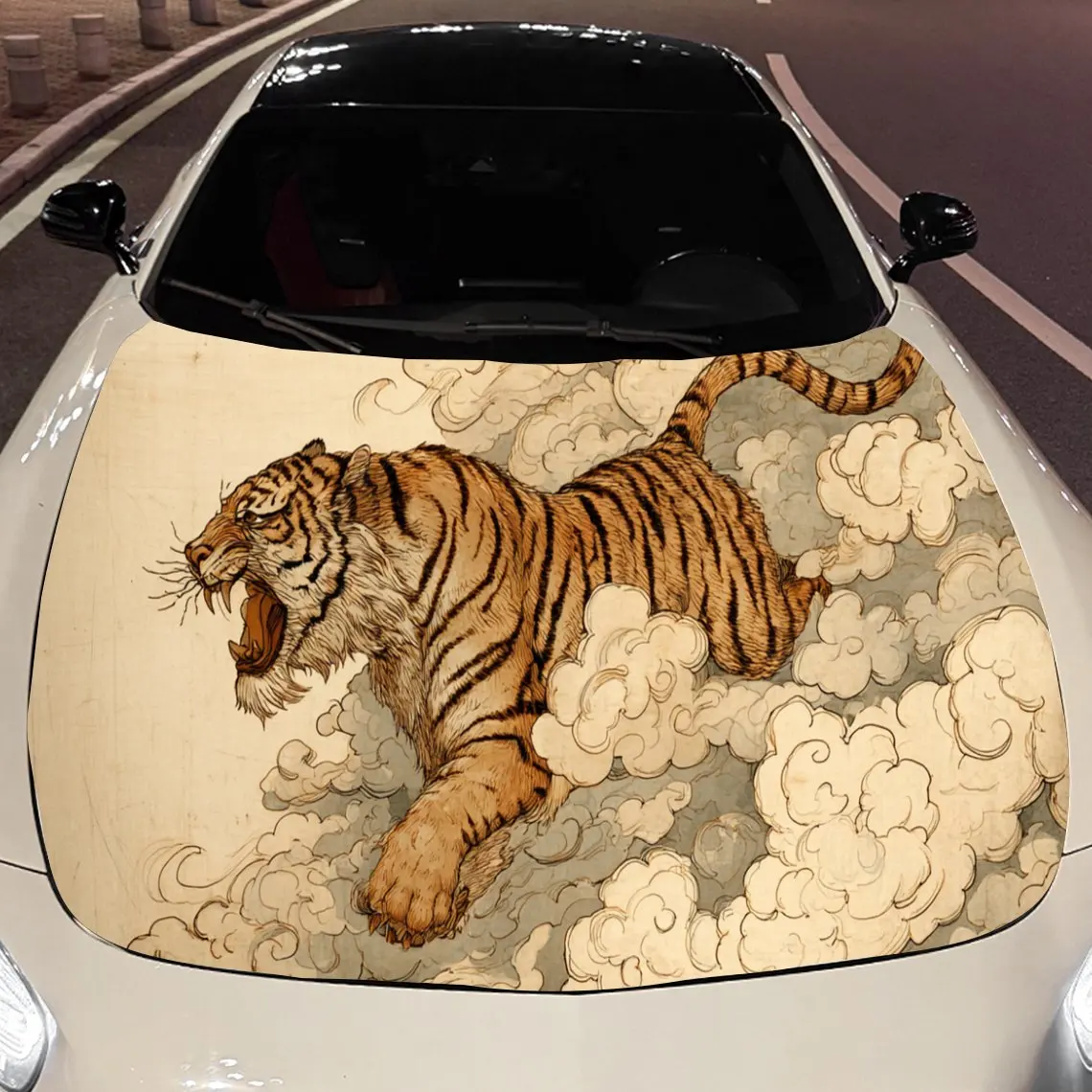 

Tiger Running Car Hood Sticker PVC Self Waterproof Stick, Striking Auto Exterior Accessories Decor Protect Gift for Car Lover