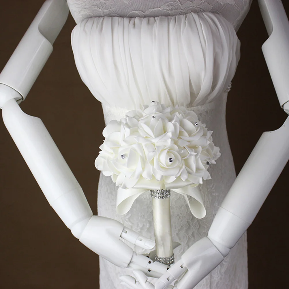 

1pc Realistic Artificial Flower Bouquet White Simulation Floral Arrangement For Bridal Wedding Home Office Desk Decor