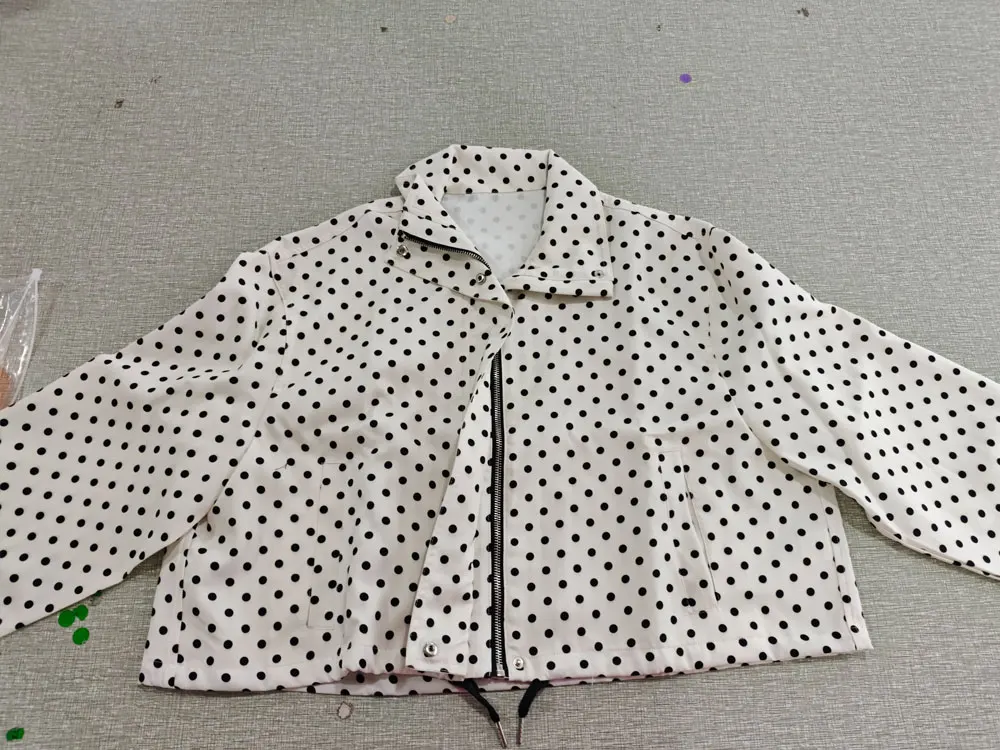 HH Weibliche Herbst Mode Polka Dot Gedruckt Set Lange Ärmel Rollkragen Kordelzug Jacke + A-line Shorts frauen Vintage Anzug – Detail 5