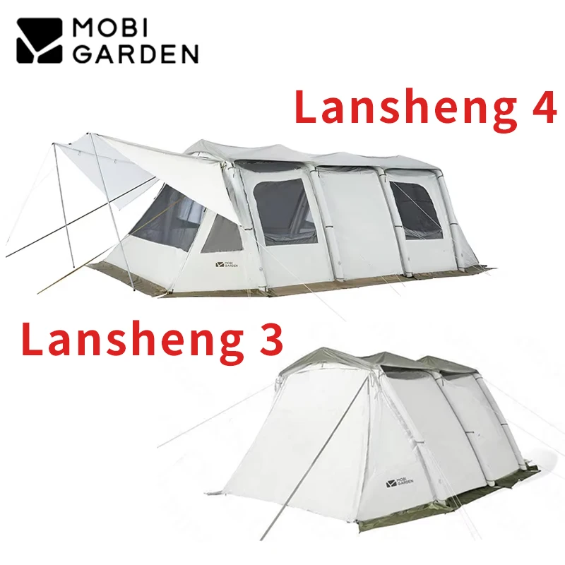 MOBI GARDEN 5-8 Person Folding Trapezoidal Inflatable Tent 23㎡ Area Outdoor Breathable Tunnel Tent Gift Air Pump Camping Beach