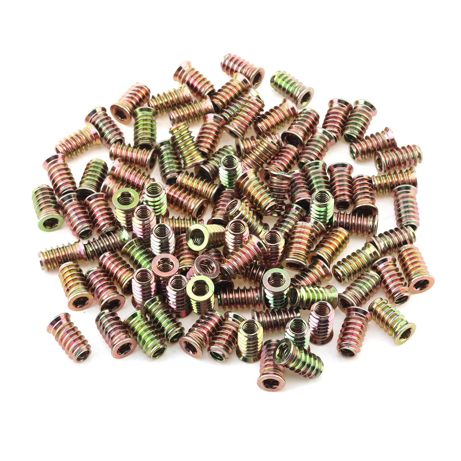 100 Pcs Hex Socket Drive Nut Inserts 1/4 inch-20 x 20mm Threaded Inserts for Wood Metal Screws Assortment with Hex Wrench