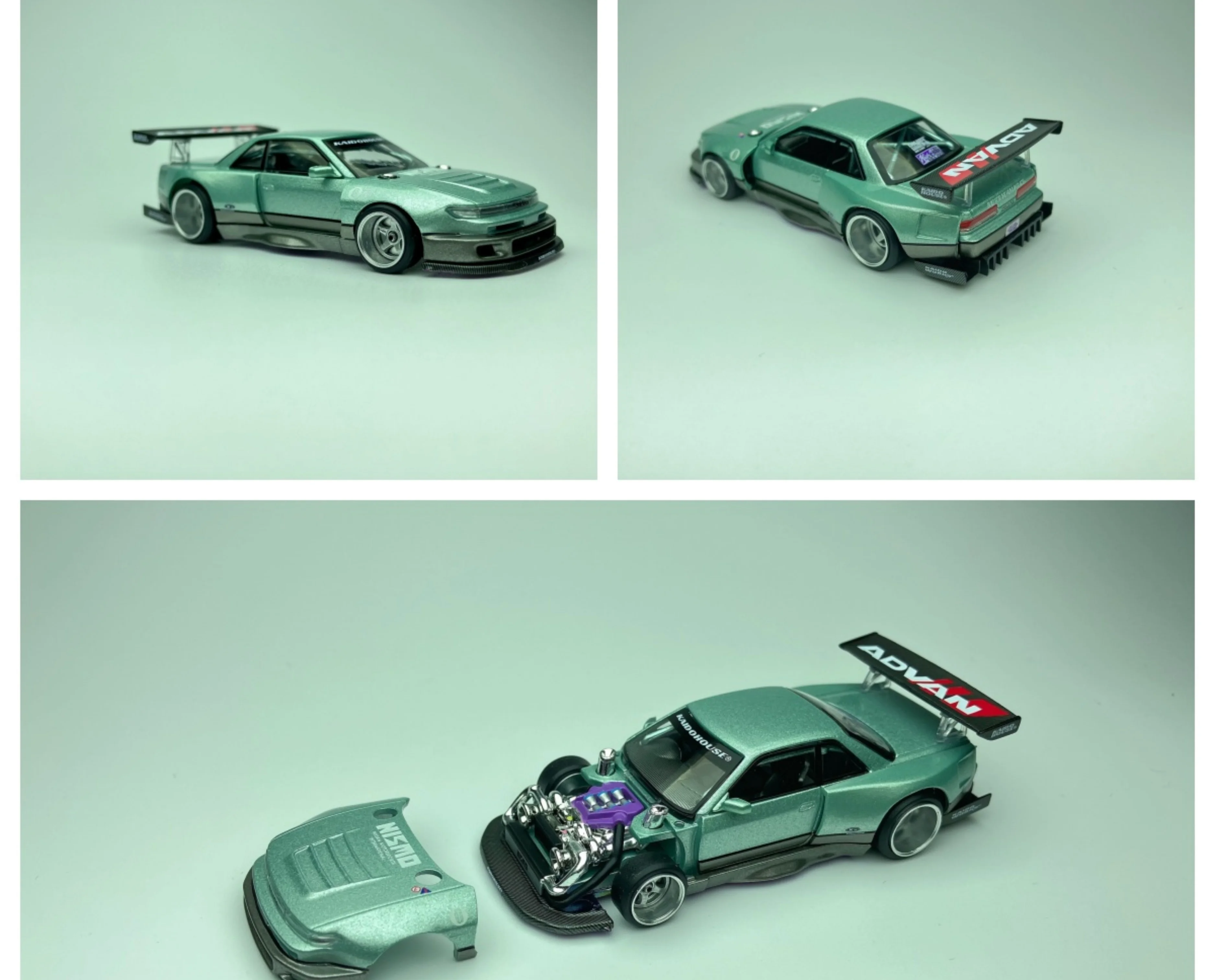 Kaido House x Mini GT Silvia S13 R V1 #232 Sea Foam Green 1/64 Diecast Model Car Alloy