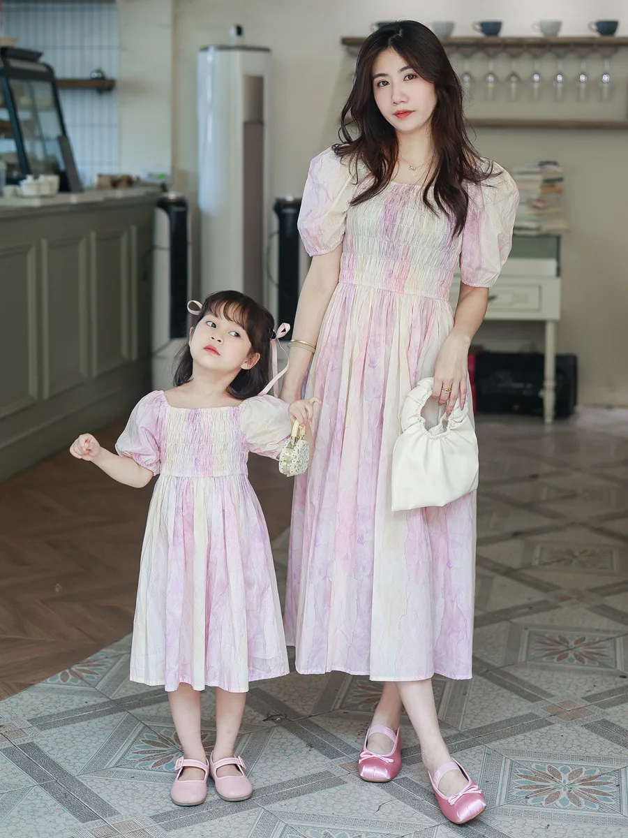 2025 verão nova mãe e filha vestidos blusa mãe e bebê meninas