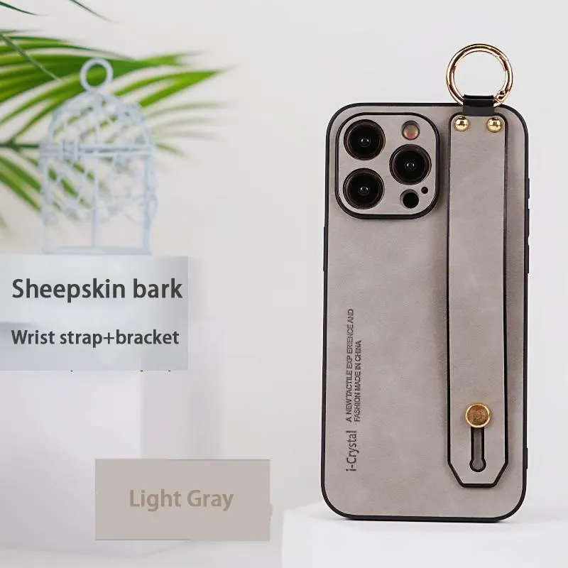 Suitable for Apple 15 Phone Case, Authentic Sheepskin Wrist Strap Holder, iPhone 15 Full Protective Case