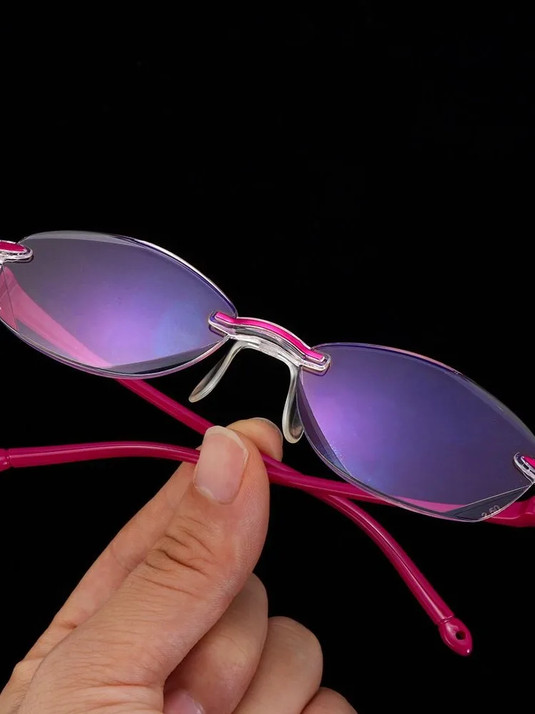 

Stylish Eye Strain Spring Hinge Blue Light Blocking Diamond Cutting Rimless Reading Glasses Presbyopia Eyeglasses