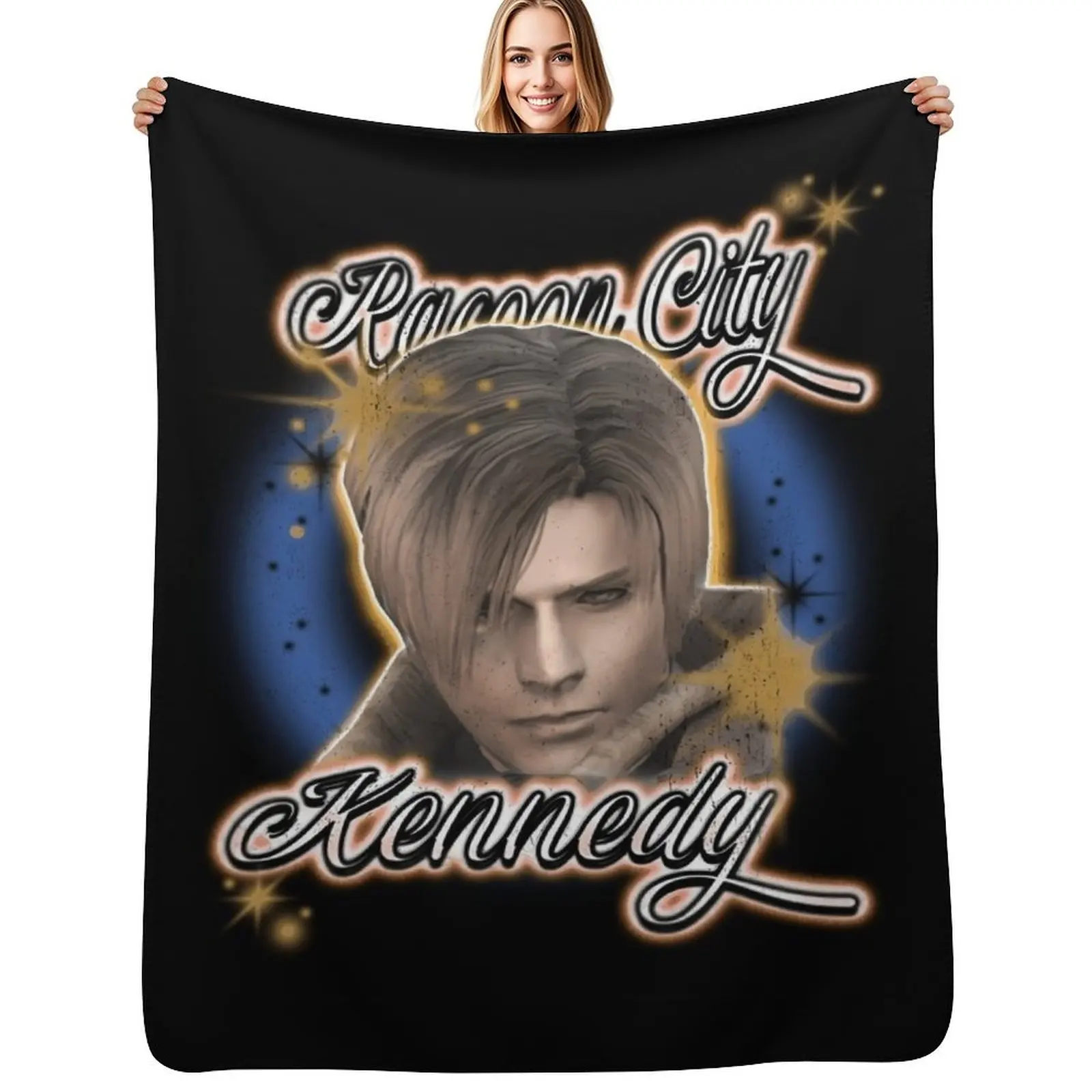 Leon Kennedy Vintage Airbrush \t \t Throw Blanket Flannel Fleece Soft Warm Throw Blanket