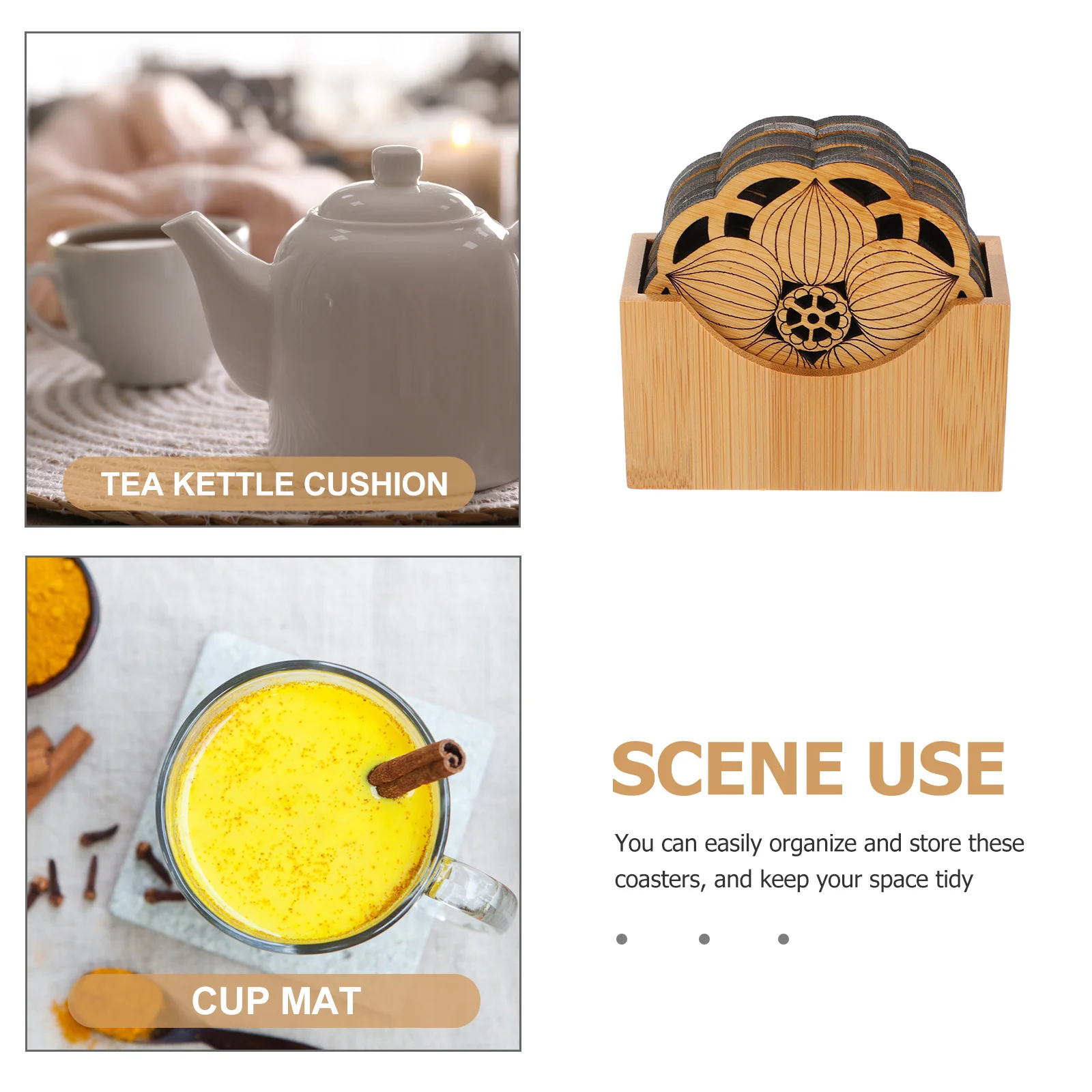 

1 Set Bamboo Coaster Lotus Style Drink Protector Reusable Cup Mat For Tea Coffee Home Kitchen Table Decoration Anti-Slip Bamboo