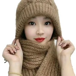 Nuova sciarpa in peluche e addensata cappello da vento e neve integrato, cappello con filo di lanugine di scoiattolo autunno e inverno per il calore