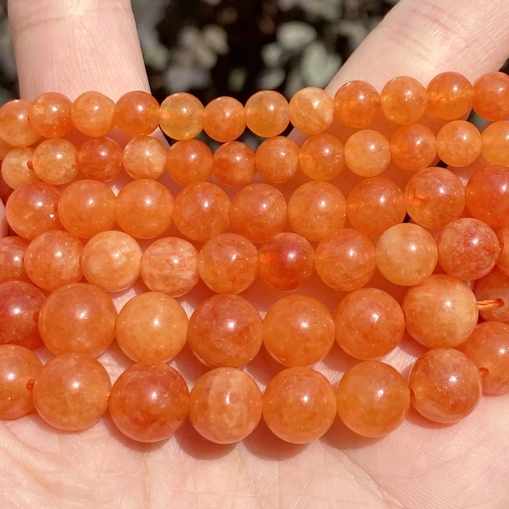 6 8 10mm Natural Stone Beads Orange Sunstone Spacer Loose Round Beads For Jewelry Making DIY Bracelets Accessories