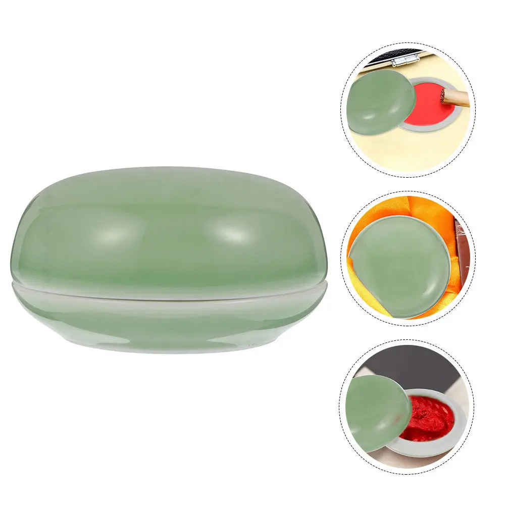 Ceramic Inkpad Box Premium Porcelain Calligraphy Inkpad Storage Box Red Ink Paste Container Desktop Organizer Chinese Seal