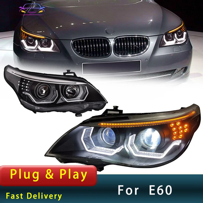 Car Styling  Headlight For BMW E60 2003-2010 523i 530i LED Dynamic Turn Signal Lens Head Lamp Accembly AutoAccessory