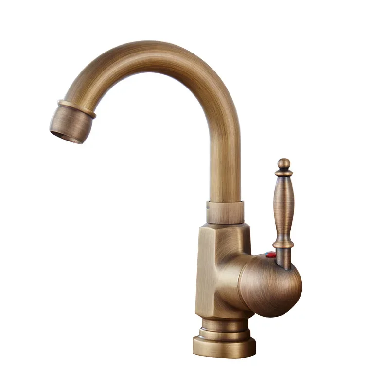 

European-style antique all-copper hot and cold water under the counter basin, washbasin faucet, retro gold bathroom faucet