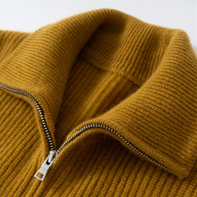 100% Pure Cashmere Sweater Men's Polo Collar Cardigan Loose Knitwear 650g Thickened Base Sweater for Outerwear